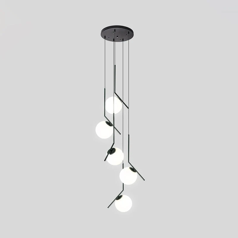 Glazen Bolkroonluchter – Zwart Metalen Hanglamp met Meerdere Glazen Bollen voor Trappenhuis, Eetkamer, Woonkamer | Sansoti