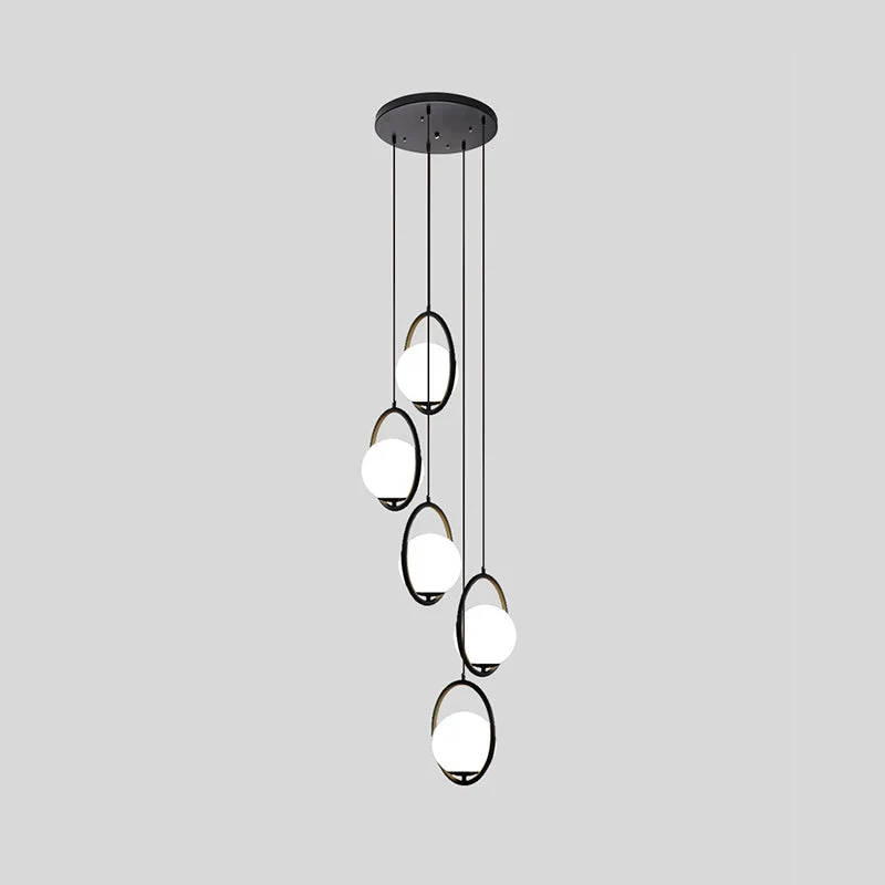 Glazen Bolkroonluchter – Zwart Metalen Hanglamp met Meerdere Glazen Bollen voor Trappenhuis, Eetkamer, Woonkamer | Sansoti