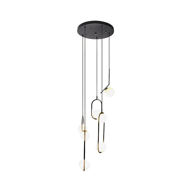 Glazen Bolkroonluchter – Zwart Metalen Hanglamp met Meerdere Glazen Bollen voor Trappenhuis, Eetkamer, Woonkamer | Sansoti