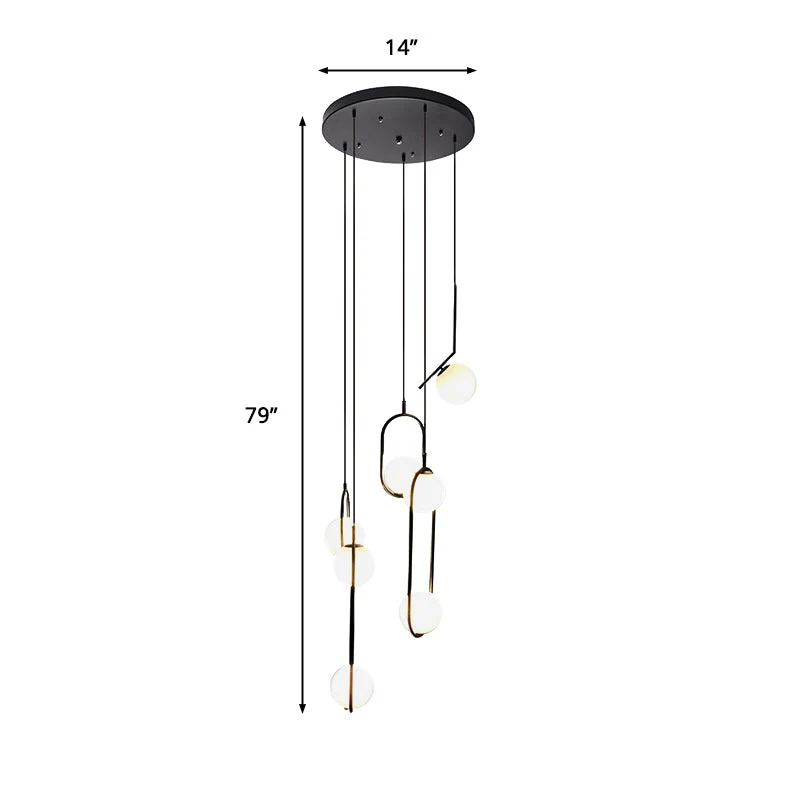 Glazen Bolkroonluchter – Zwart Metalen Hanglamp met Meerdere Glazen Bollen voor Trappenhuis, Eetkamer, Woonkamer | Sansoti