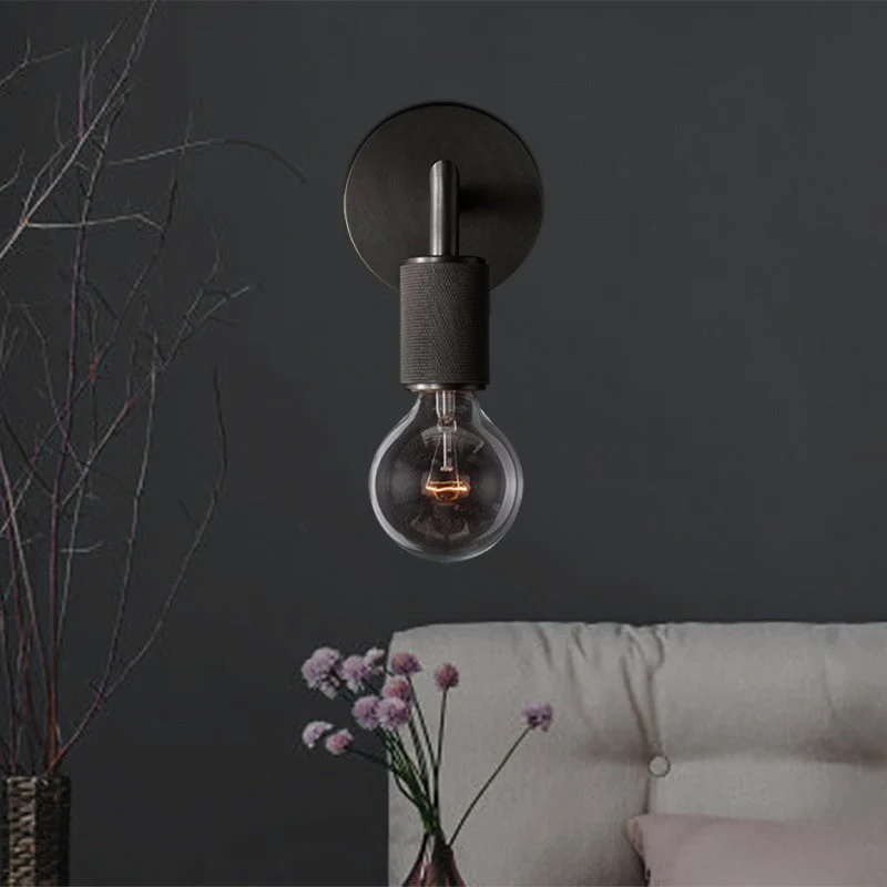 Minimalistische Wandlamp met Vierkante Arm – Metalen Sconce voor Binnen in Zwart, Messing of Chroom | 1 of 2 Lichtpunten | Bare Bulb Industrieel Design | E26/E27 Fitting | Sansoti
