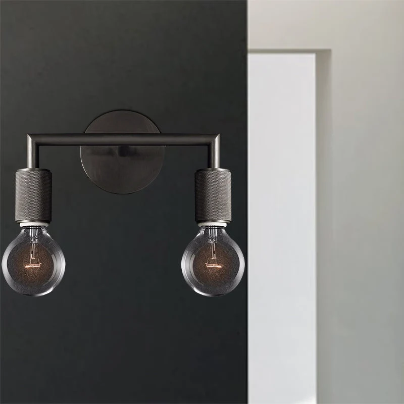 Minimalistische Wandlamp met Vierkante Arm – Metalen Sconce voor Binnen in Zwart, Messing of Chroom | 1 of 2 Lichtpunten | Bare Bulb Industrieel Design | E26/E27 Fitting | Sansoti