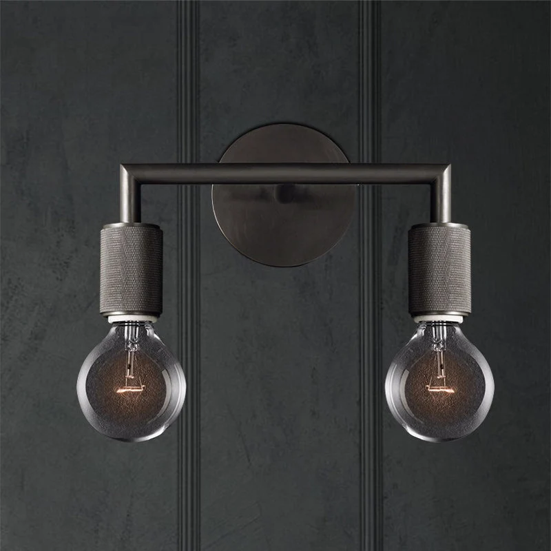 Minimalistische Wandlamp met Vierkante Arm – Metalen Sconce voor Binnen in Zwart, Messing of Chroom | 1 of 2 Lichtpunten | Bare Bulb Industrieel Design | E26/E27 Fitting | Sansoti
