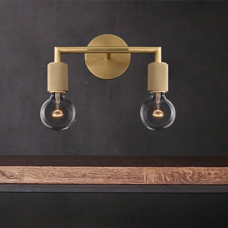 Minimalistische Wandlamp met Vierkante Arm – Metalen Sconce voor Binnen in Zwart, Messing of Chroom | 1 of 2 Lichtpunten | Bare Bulb Industrieel Design | E26/E27 Fitting | Sansoti