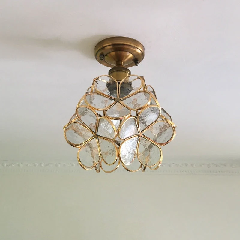 Glazen Plafondlamp met Bloemmotief – Vintage Glas-in-Lood Stijl – 8 inch – Roze/Blauw/Groen/Helder – Retro Semi-Flush Plafondverlichting voor Hal en Gang | Sansoti