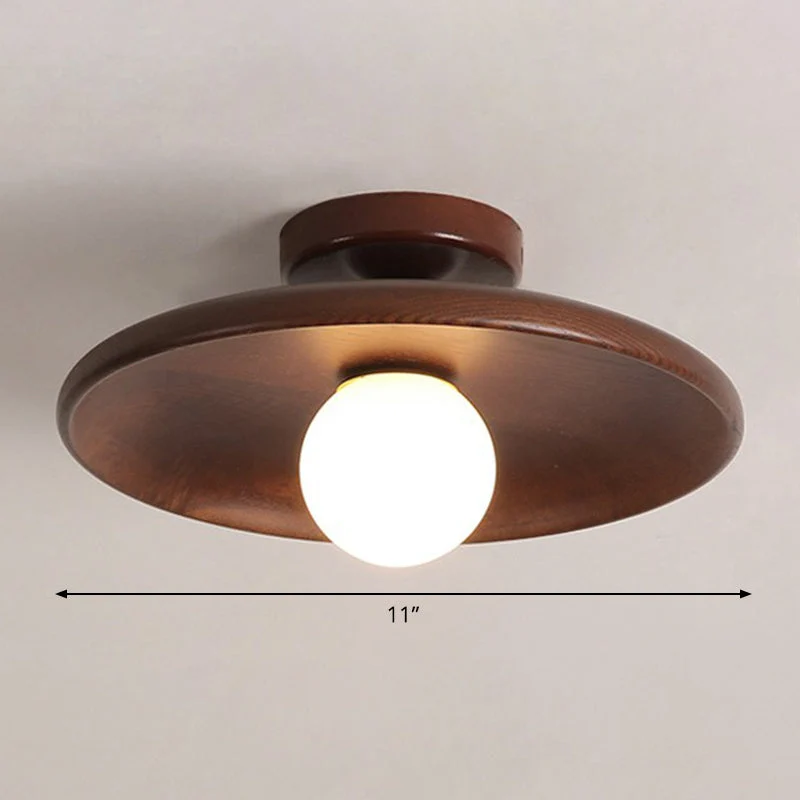 Houten Plafondlamp Minimalistisch Komvormig 28cm Bruin 1 Lichtpunt Semi-Flush Scandinavische Verlichting Hal Gang Keuken | Sansoti