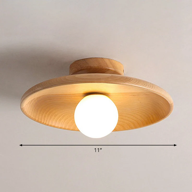 Houten Plafondlamp Minimalistisch Komvormig 28cm Bruin 1 Lichtpunt Semi-Flush Scandinavische Verlichting Hal Gang Keuken | Sansoti