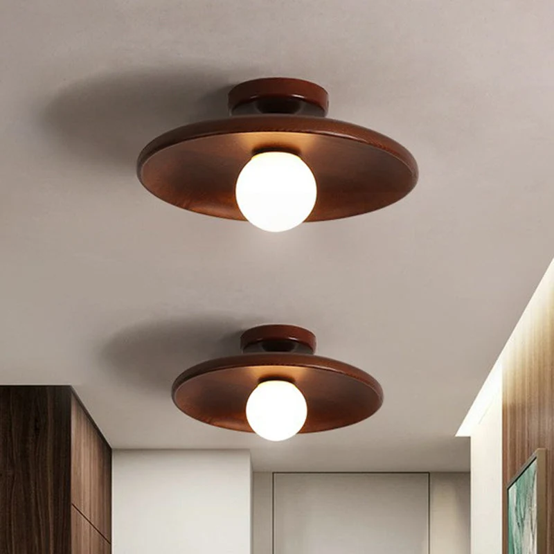 Houten Plafondlamp Minimalistisch Komvormig 28cm Bruin 1 Lichtpunt Semi-Flush Scandinavische Verlichting Hal Gang Keuken | Sansoti