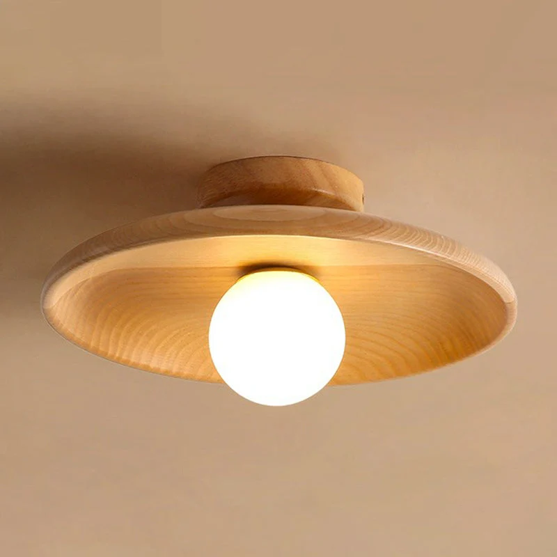 Houten Plafondlamp Minimalistisch Komvormig 28cm Bruin 1 Lichtpunt Semi-Flush Scandinavische Verlichting Hal Gang Keuken | Sansoti