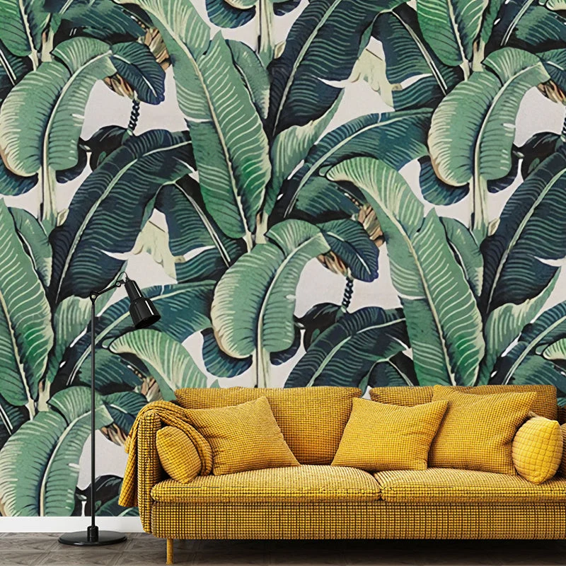 Tropische Bananenbladeren Wandmuurschildering – Groene Botanische Fotobehang voor Woonkamer, Slaapkamer & Kantoor | Op Maat Gemaakt | Sansoti