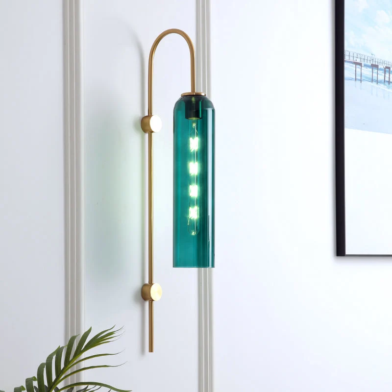 Mid-Century Wandlamp Metalen Zwanenhals met Geribbelde Glazen Kap | Sansoti