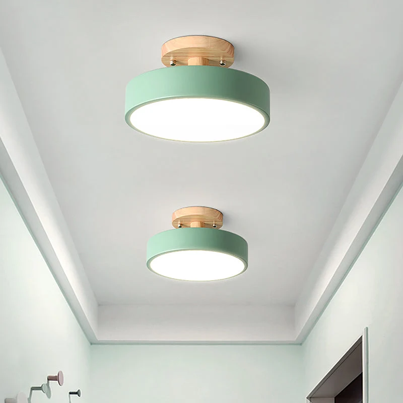 Nordic Plafondlamp Metaal & Hout LED Dimbaar Groen Wit Grijs Zwart voor Gang Slaapkamer 20cm Scandinavisch Design | Sansoti