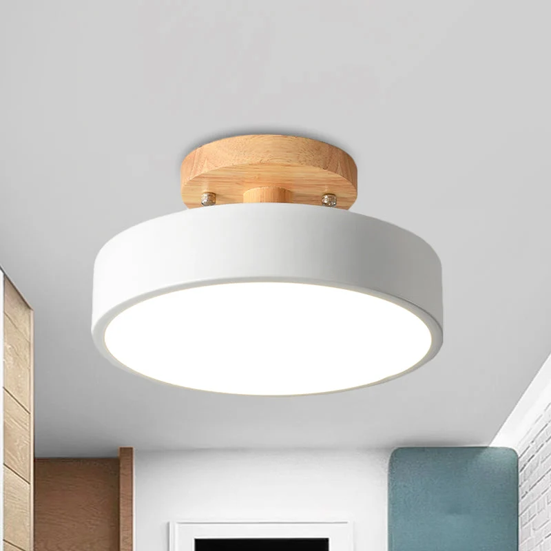 Nordic Plafondlamp Metaal & Hout LED Dimbaar Groen Wit Grijs Zwart voor Gang Slaapkamer 20cm Scandinavisch Design | Sansoti