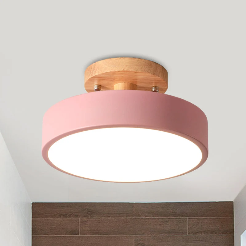 Nordic Plafondlamp Metaal & Hout LED Dimbaar Groen Wit Grijs Zwart voor Gang Slaapkamer 20cm Scandinavisch Design | Sansoti