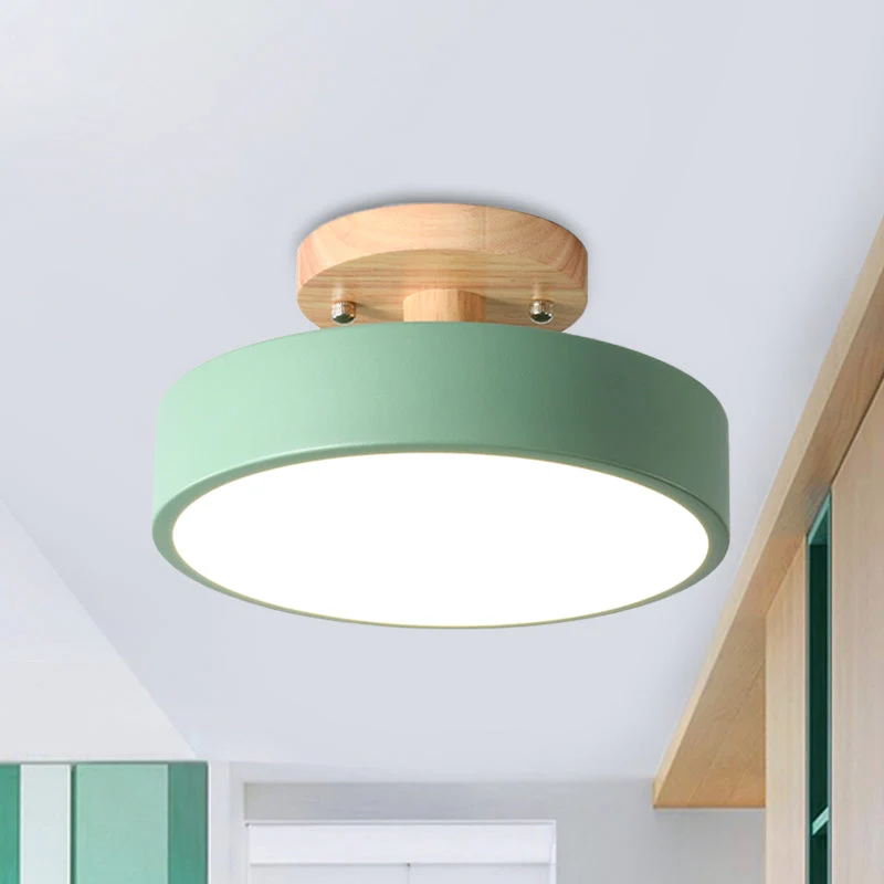 Nordic Plafondlamp Metaal & Hout LED Dimbaar Groen Wit Grijs Zwart voor Gang Slaapkamer 20cm Scandinavisch Design | Sansoti