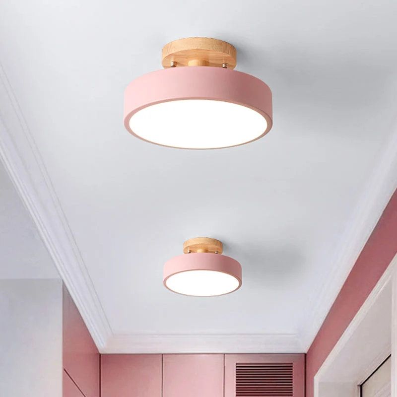 Nordic Plafondlamp Metaal & Hout LED Dimbaar Groen Wit Grijs Zwart voor Gang Slaapkamer 20cm Scandinavisch Design | Sansoti