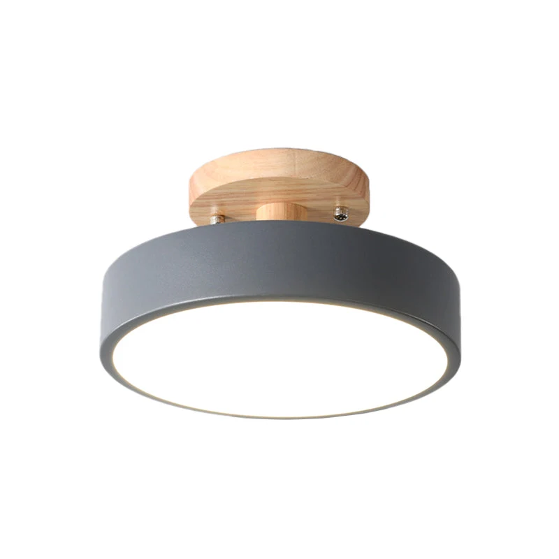 Nordic Plafondlamp Metaal & Hout LED Dimbaar Groen Wit Grijs Zwart voor Gang Slaapkamer 20cm Scandinavisch Design | Sansoti