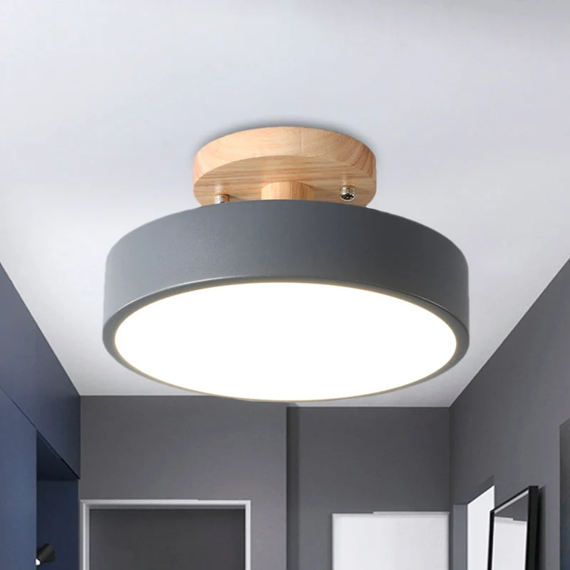 Nordic Plafondlamp Metaal & Hout LED Dimbaar Groen Wit Grijs Zwart voor Gang Slaapkamer 20cm Scandinavisch Design | Sansoti