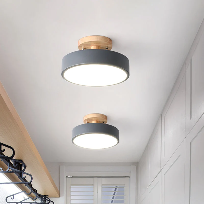 Nordic Plafondlamp Metaal & Hout LED Dimbaar Groen Wit Grijs Zwart voor Gang Slaapkamer 20cm Scandinavisch Design | Sansoti