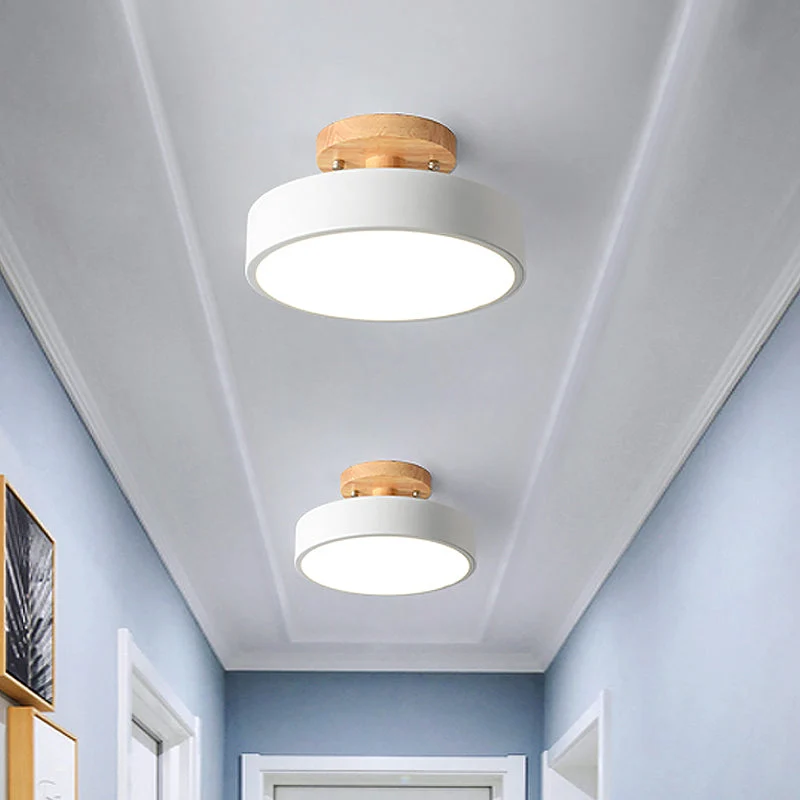 Nordic Plafondlamp Metaal & Hout LED Dimbaar Groen Wit Grijs Zwart voor Gang Slaapkamer 20cm Scandinavisch Design | Sansoti