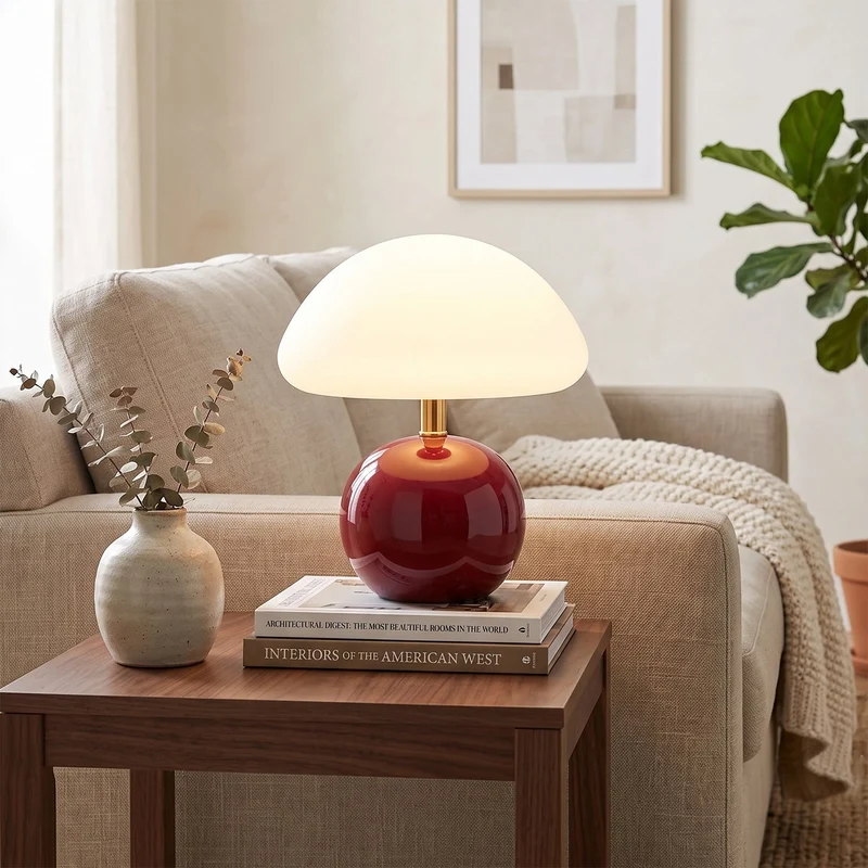 Keramische Tafellamp met Rotomold Kap - Warm Wit LED 3000K - Ø 20 cm - Scandinavische Designlamp | Sansoti