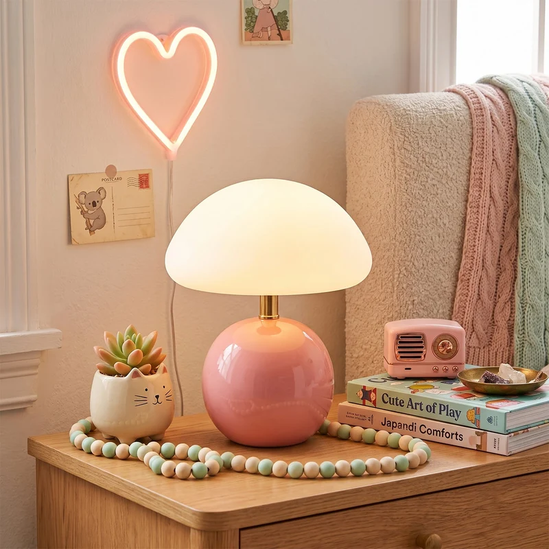 Keramische Tafellamp met Rotomold Kap - Warm Wit LED 3000K - Ø 20 cm - Scandinavische Designlamp | Sansoti