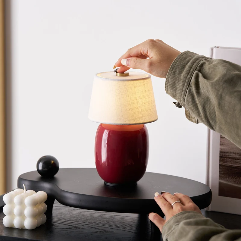 Draagbare Tafellamp met Geïntegreerde Batterij 240 lm Warm Wit 3000K Keramiek Linnen Kap Touch-Bediening | Sansoti