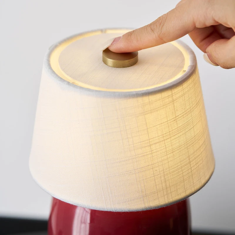 Draagbare Tafellamp met Geïntegreerde Batterij 240 lm Warm Wit 3000K Keramiek Linnen Kap Touch-Bediening | Sansoti