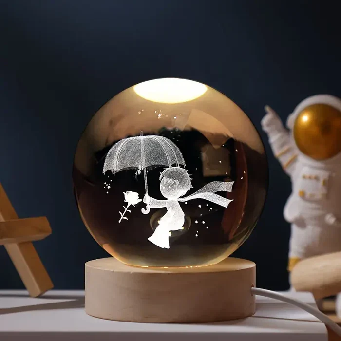 3D Verlichte Glazen Bol met Ruimtemotieven – Decoratieve Sfeerverlichting met LED | Sansoti