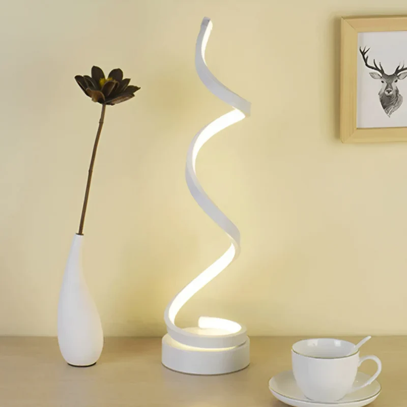 Dimbare Moderne Spiraalvormige Tafellamp 19W – Stijlvolle Gebogen Bureaulamp met Zachte Verlichting en Energiezuinige LED voor Thuis en Kantoor | Sansoti