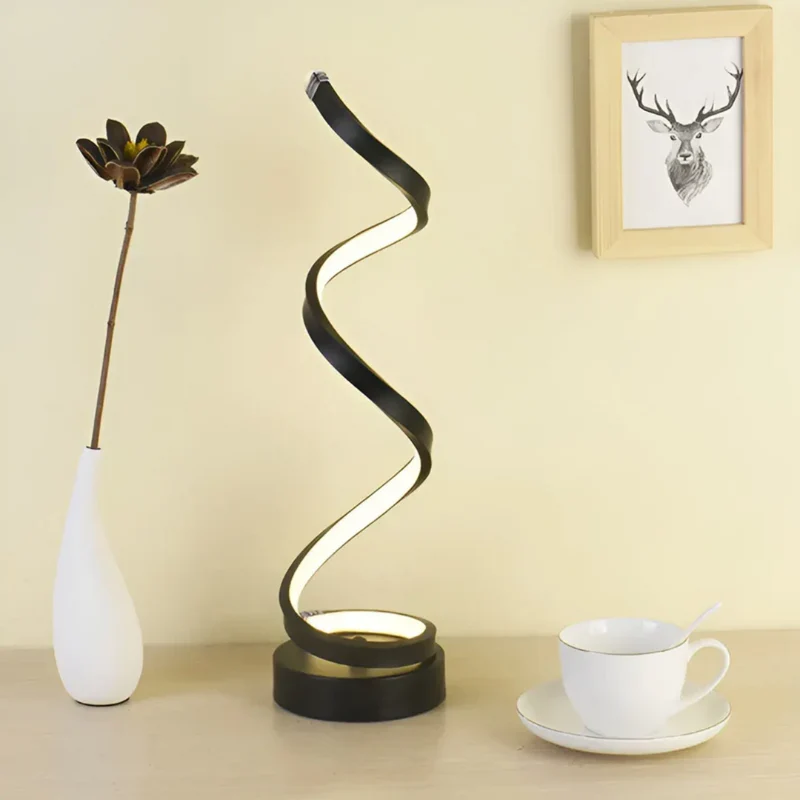 Dimbare Moderne Spiraalvormige Tafellamp 19W – Stijlvolle Gebogen Bureaulamp met Zachte Verlichting en Energiezuinige LED voor Thuis en Kantoor | Sansoti