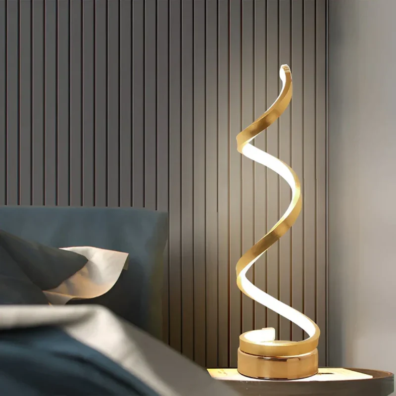 Dimbare Moderne Spiraalvormige Tafellamp 19W – Stijlvolle Gebogen Bureaulamp met Zachte Verlichting en Energiezuinige LED voor Thuis en Kantoor | Sansoti