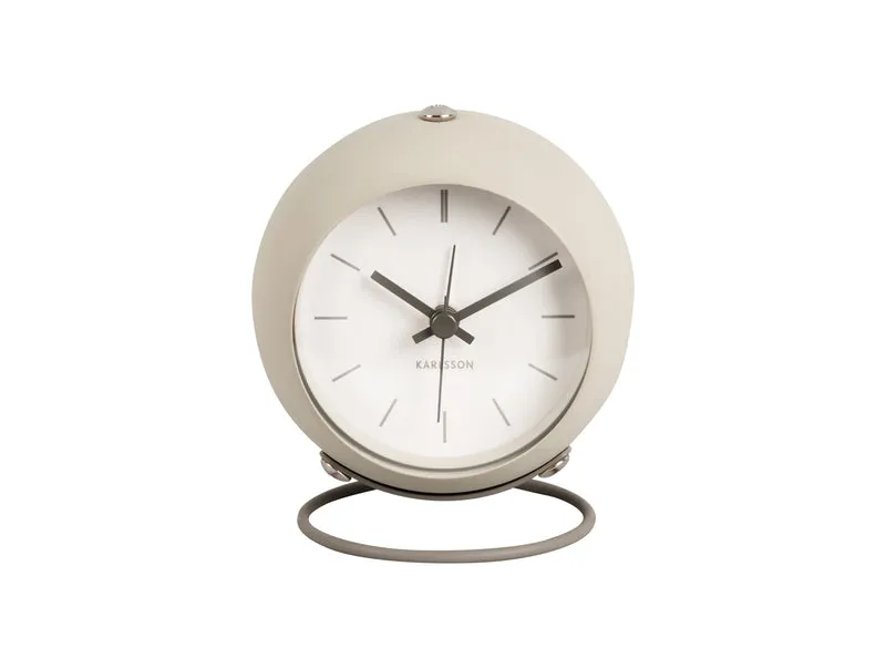 Karlsson Nirvana Globe KA5857WG Wecker Warmgrau • Geräuschloses Sweep-Uhrwerk • Industrielles Rundsockel-Design
