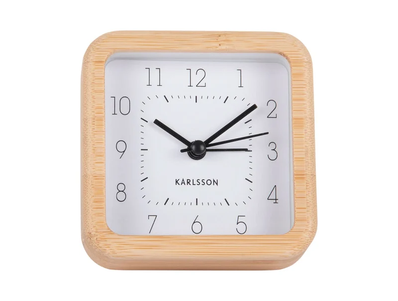 Karlsson Neat Square KA5924WH Wecker Weiß • Sweep-Uhrwerk • Bambus-Gehäuse