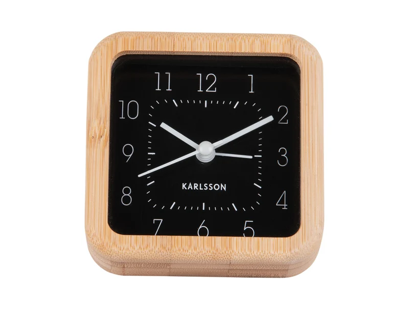 Karlsson Neat Square KA5924BK Wecker Schwarz • Geräuschloses Sweep-Uhrwerk • Bambus-Gehäuse