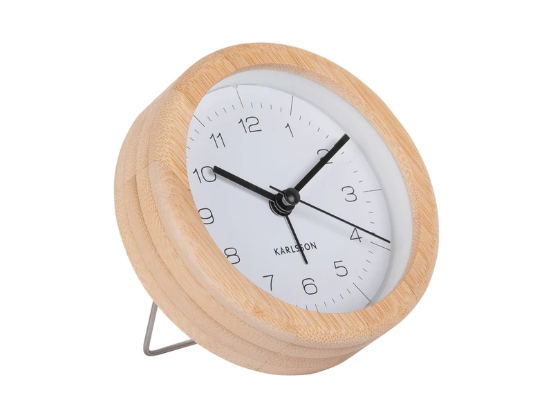 Karlsson Neat Round KA5923WH Wecker Weiß • Geräuschloses Sweep-Uhrwerk • Bambus-Gehäuse