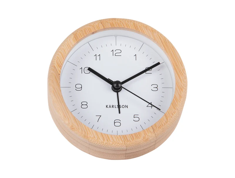 Karlsson Neat Round KA5923WH Wecker Weiß • Geräuschloses Sweep-Uhrwerk • Bambus-Gehäuse