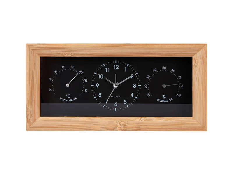 Karlsson Neat Rectangle KA5925BK Wecker Schwarz • Geräuschloses Sweep-Uhrwerk • Thermo-/Hygrometer