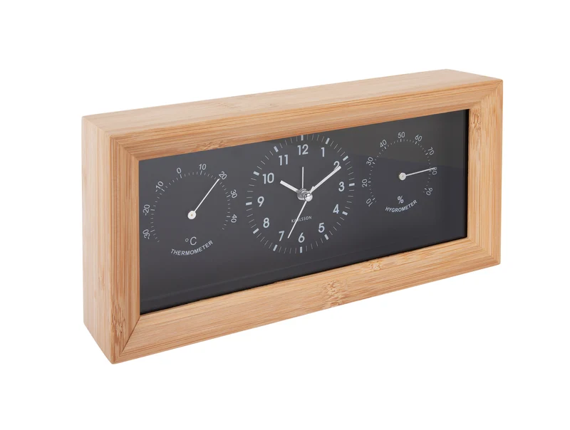 Karlsson Neat Rectangle KA5925BK Wecker Schwarz • Geräuschloses Sweep-Uhrwerk • Thermo-/Hygrometer