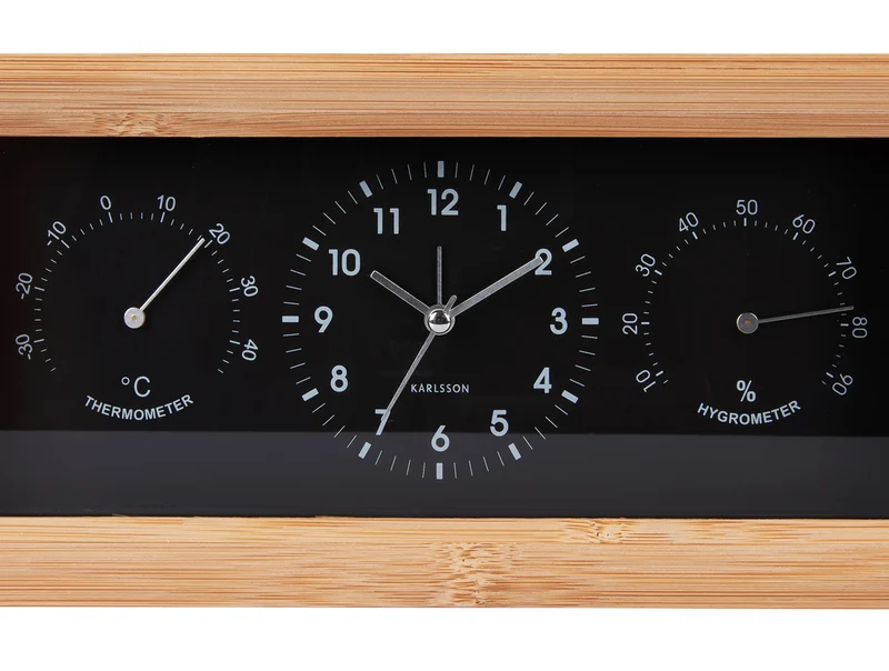 Karlsson Neat Rectangle KA5925BK Wecker Schwarz • Geräuschloses Sweep-Uhrwerk • Thermo-/Hygrometer