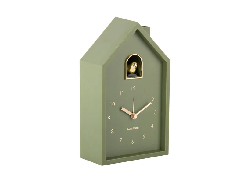 Karlsson Modern Cuckoo Oro KA6077GR Wecker Luxusgrün • Kuckucksgeräusch beim Alarm • Vergoldeter Vogel