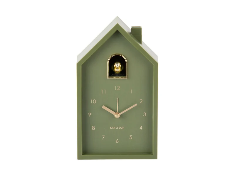 Karlsson Modern Cuckoo Oro KA6077GR Wecker Luxusgrün • Kuckucksgeräusch beim Alarm • Vergoldeter Vogel