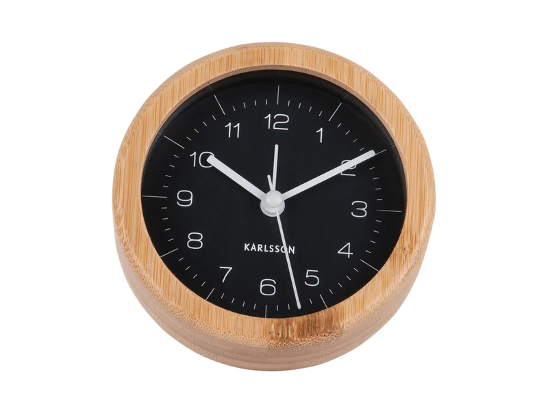 Karlsson Neat Round KA5923BK Wecker Schwarz • Geräuschloses Sweep-Uhrwerk • Nachhaltiges Bambus-Gehäuse