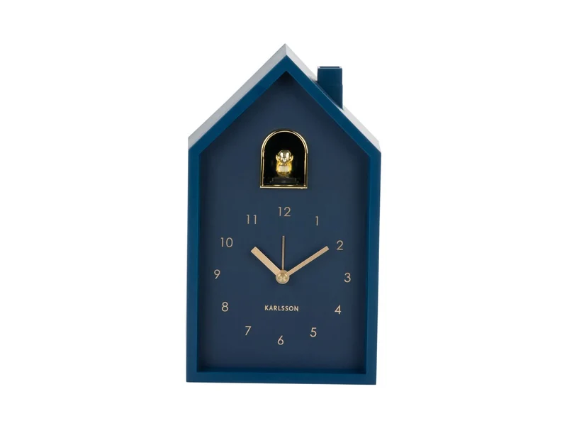 Karlsson Modern Cuckoo Oro KA6077DB Wecker Dunkelblau • Kuckucksgeräusch beim Alarm • Vergoldeter Vogel