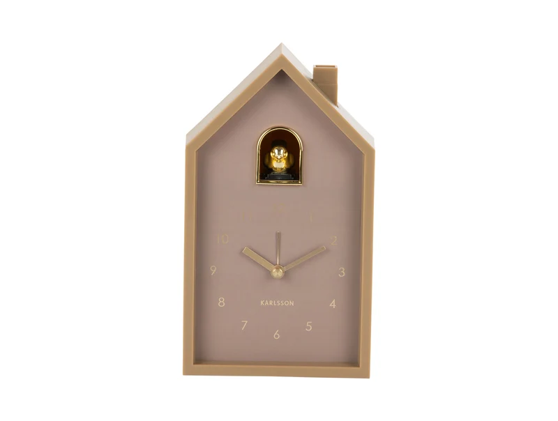 Karlsson Modern Cuckoo Oro KA6077BR Wecker Mochabraun • Kuckucksgeräusch beim Alarm • Vergoldeter Vogel