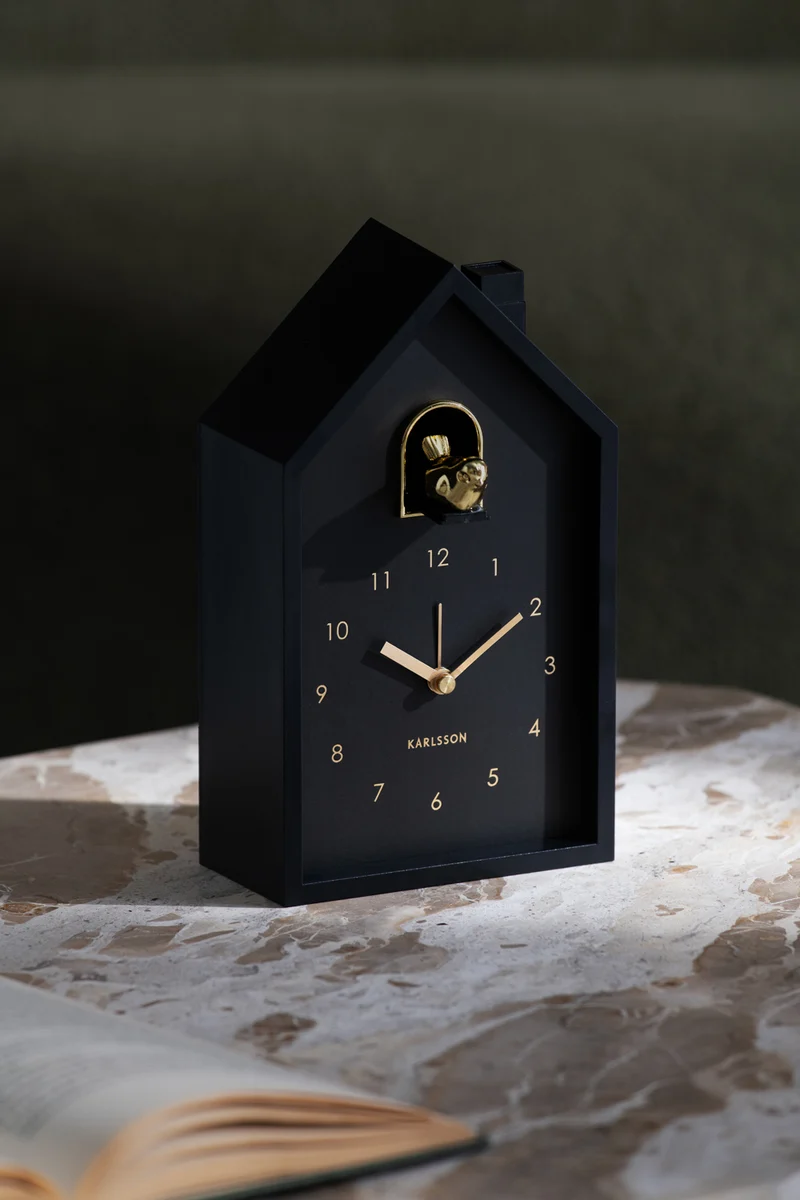 Karlsson Modern Cuckoo Oro KA6077BK Wecker Schwarz • Kuckucksgeräusch beim Alarm • Snooze-Funktion