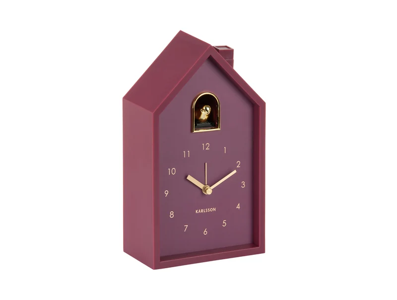 Karlsson Modern Cuckoo Oro KA6077PU Wecker Dunkelmauve • Kuckucksgeräusch mit Goldvogel • Snooze-Funktion