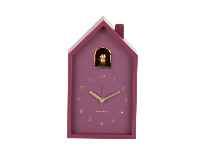 Karlsson Modern Cuckoo Oro KA6077PU Wecker Dunkelmauve • Kuckucksgeräusch mit Goldvogel • Snooze-Funktion