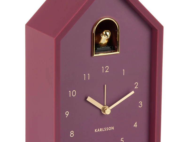Karlsson Modern Cuckoo Oro KA6077PU Wecker Dunkelmauve • Kuckucksgeräusch mit Goldvogel • Snooze-Funktion