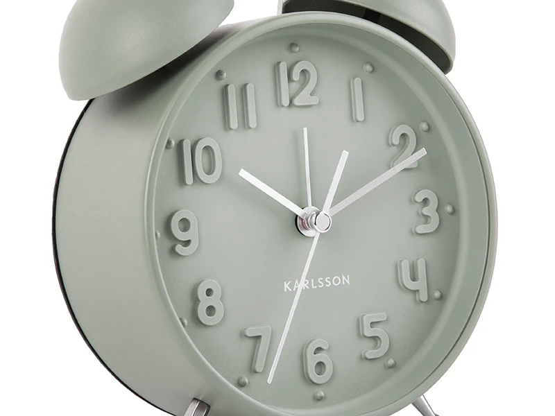 Karlsson Iconic KA5784GR Wecker Graugrün • Geräuschloses Sweep-Uhrwerk • Klassische Doppelglocke